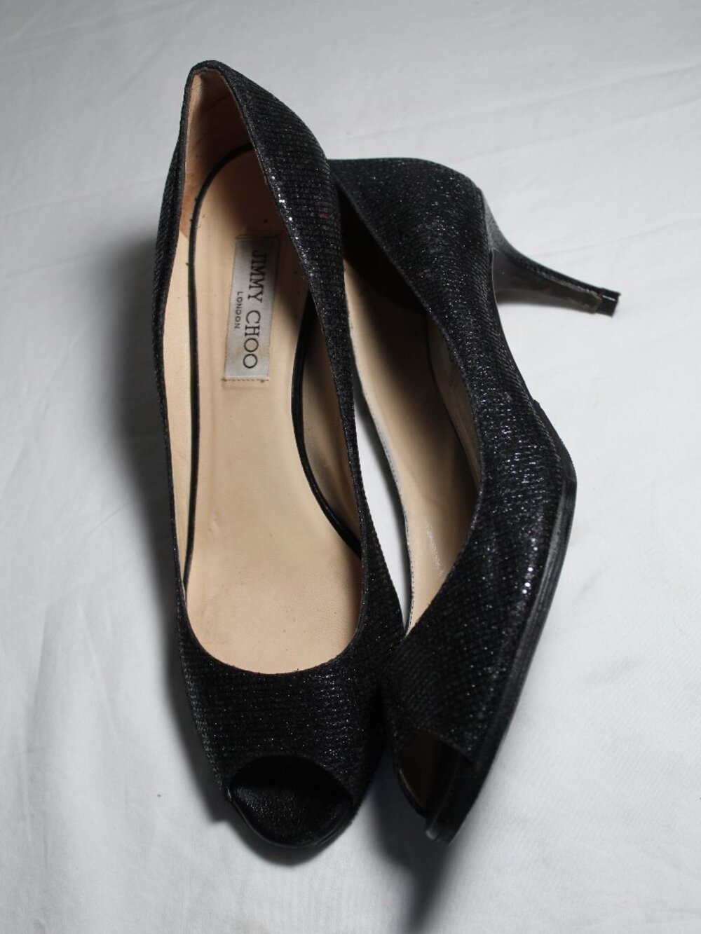 Jimmy Choo Glitter Sparkle Leather Kitten Heel Pumps Peep Toe 41